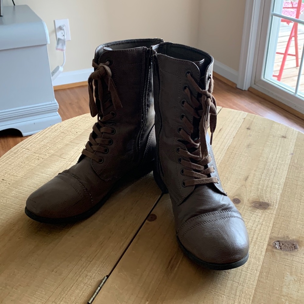 Brownish grey boots